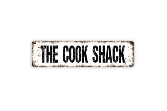 The Cook Shack Sign | Rustic Kitchen Cabin Wall Decor | Metal Sign or Vinyl Sticker for Outdoor Cooking, BBQ, Patio, or Lodge