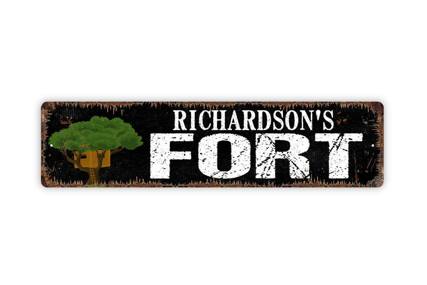 Personalized Fort With Tree Sign – Custom Kids Playhouse Sign – Outdoor Tree Fort Yard Decor – Children’s Playroom Metal Sign or Sticker