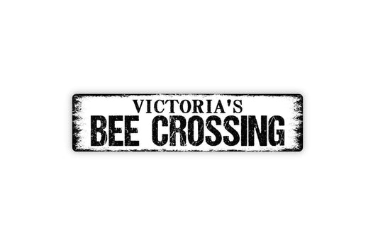 Personalized Bee Crossing Sign - Custom Metal Sign, Vinyl Sticker Or  Street Sign or Door Name Plate Plaque