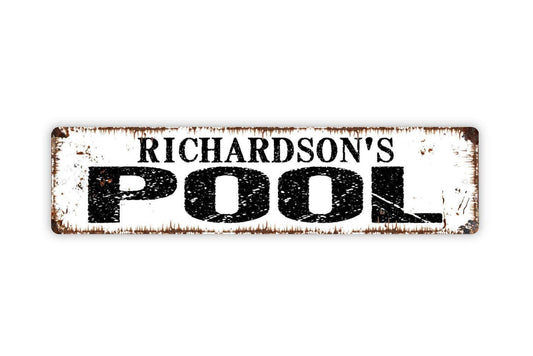Personalized Pool Sign | Custom Rustic Farmhouse Wall Sign for Backyard, Patio, or Pool House | Metal Sign or Vinyl Sticker Outdoor Décor