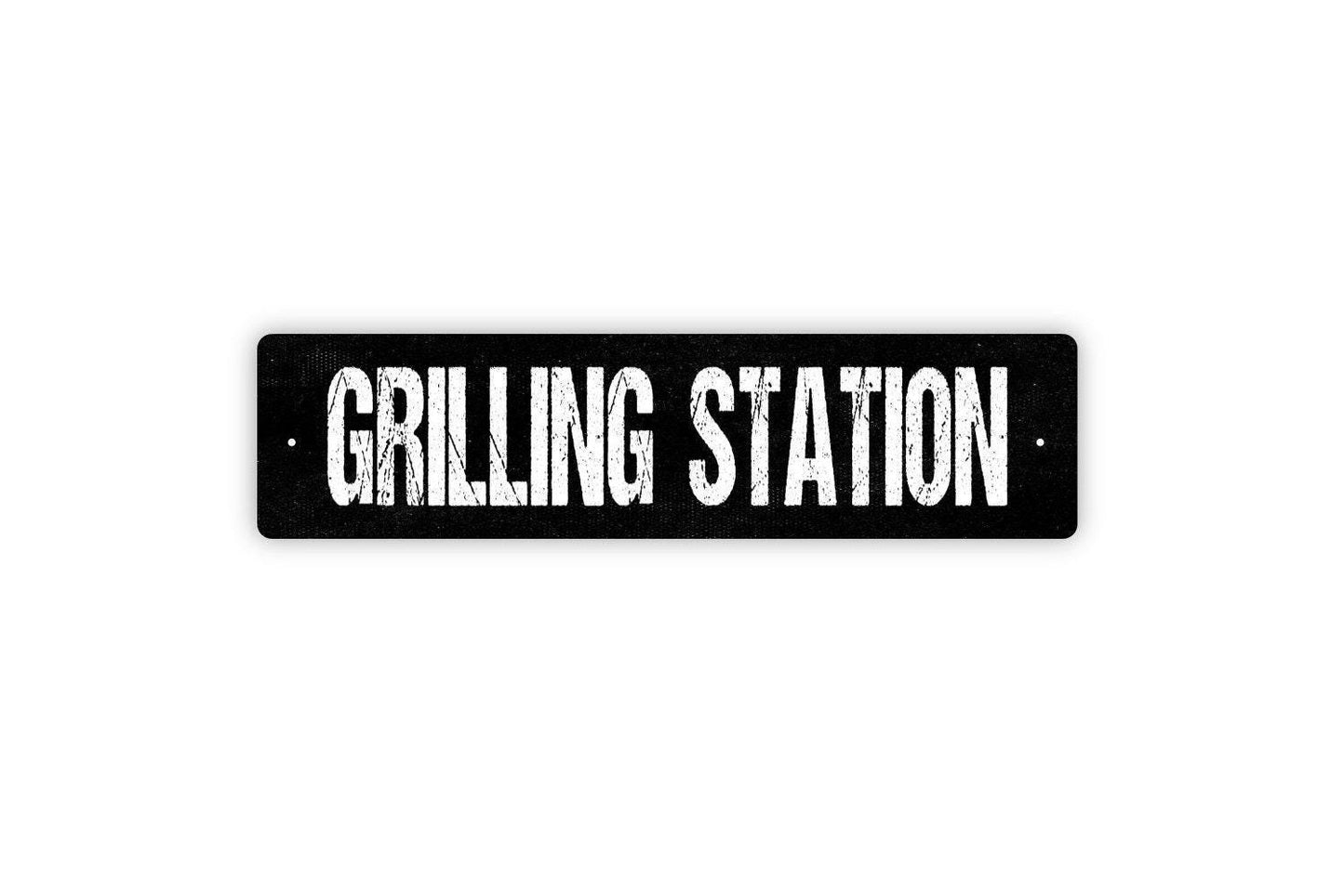Grilling Station Sign | BBQ Outdoor Cooking Sign | Metal Sign or Vinyl Sticker for Patio Backyard Kitchen Deck Barbecue Area