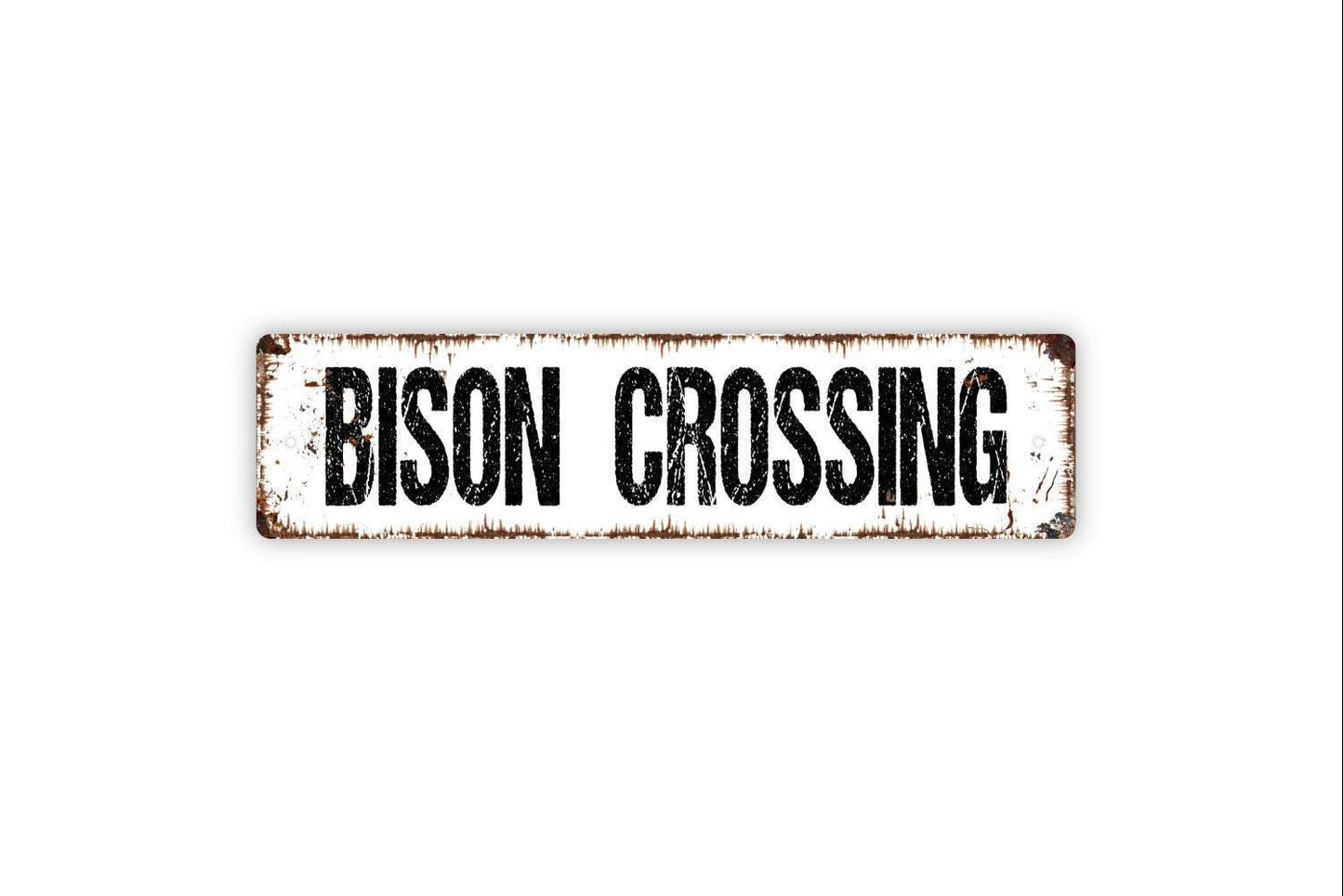 Bison Crossing Sign, Funny Buffalo Ranch Metal Sign, Farmhouse Style Decor, Vinyl Sticker Or  Street Sign or Door Name Plate Plaque