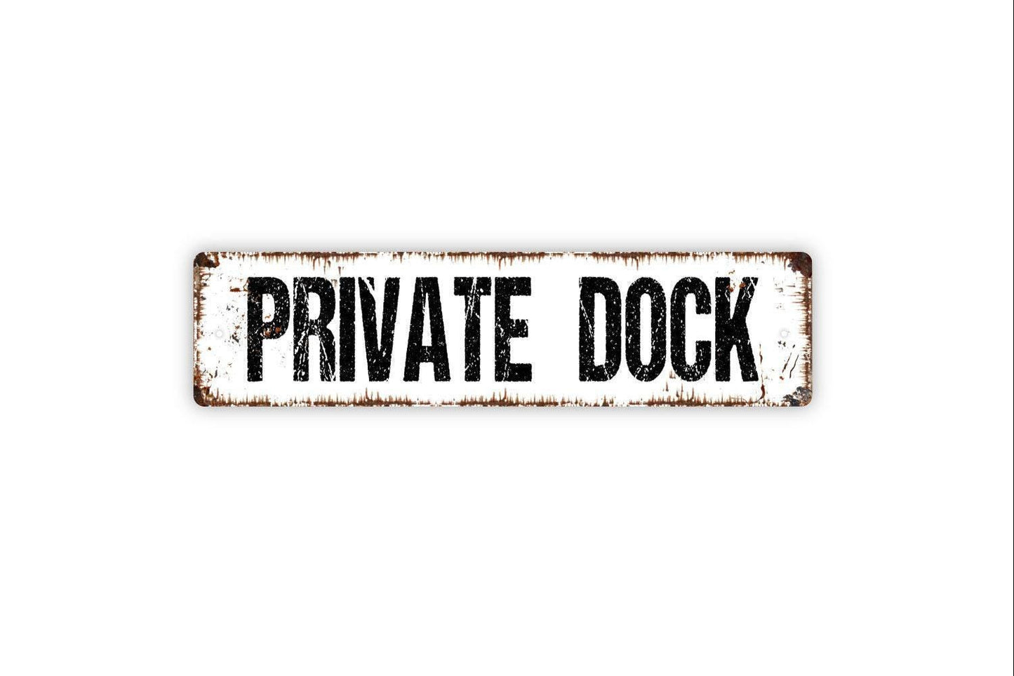 Private Dock Sign - No Trespassing Private Property Guests Owners Only Lake Boathouse Rustic Street Metal Sign or Door Name Plate Plaque