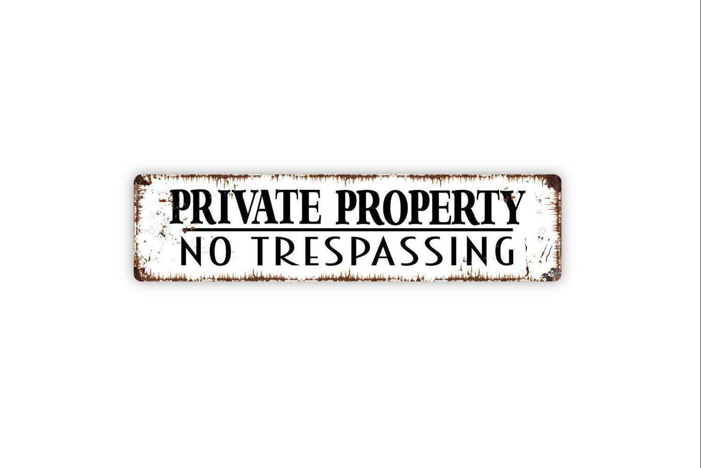 Private Property No Trespassing Sign – Rustic Farmhouse Property Safety Warning – Home Yard Fence Gate Wall Notice – Metal Sign or Sticker