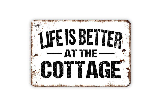 Life Is Better At The Cottage Sign, With Custom Family Last Name and Established Date Farmhouse Decor Modern Wall Metal Sign
