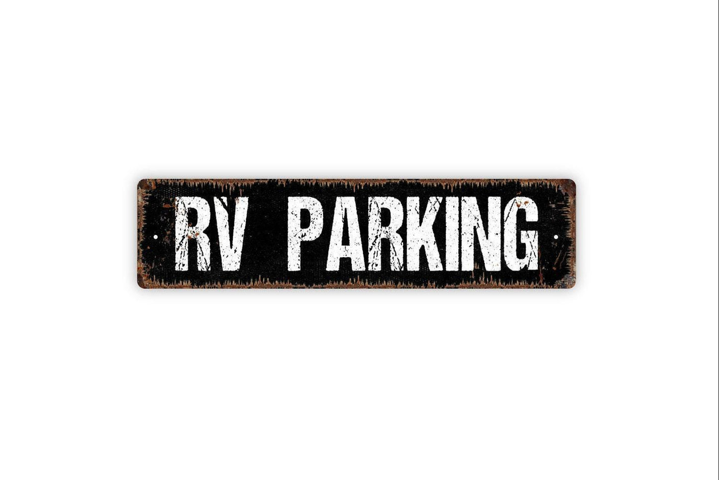 RV Parking Sign - Travel Trailer Recreational Vehicle Camper Caming Motor Coach Rustic Street Metal Sign or Door Name Plate Plaque