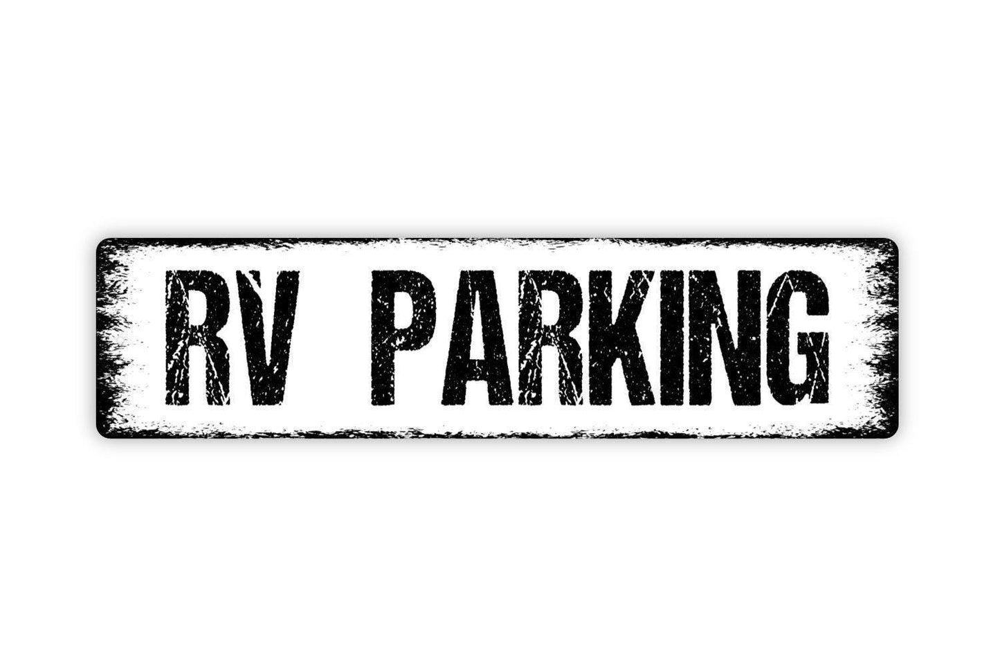 RV Parking Sign - Travel Trailer Recreational Vehicle Camper Caming Motor Coach Rustic Street Metal Sign or Door Name Plate Plaque
