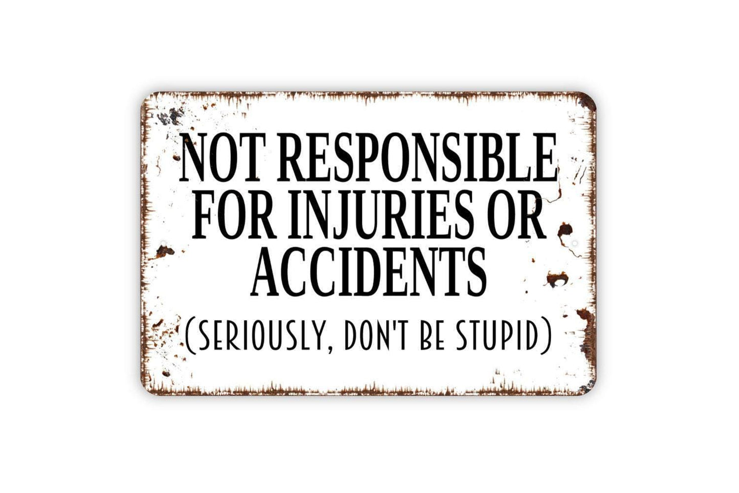 Not Responsible For Injuries Or Accidents Sign - Seriously Don't Be Stupid - Swimming Pool Yard Metal Wall Art