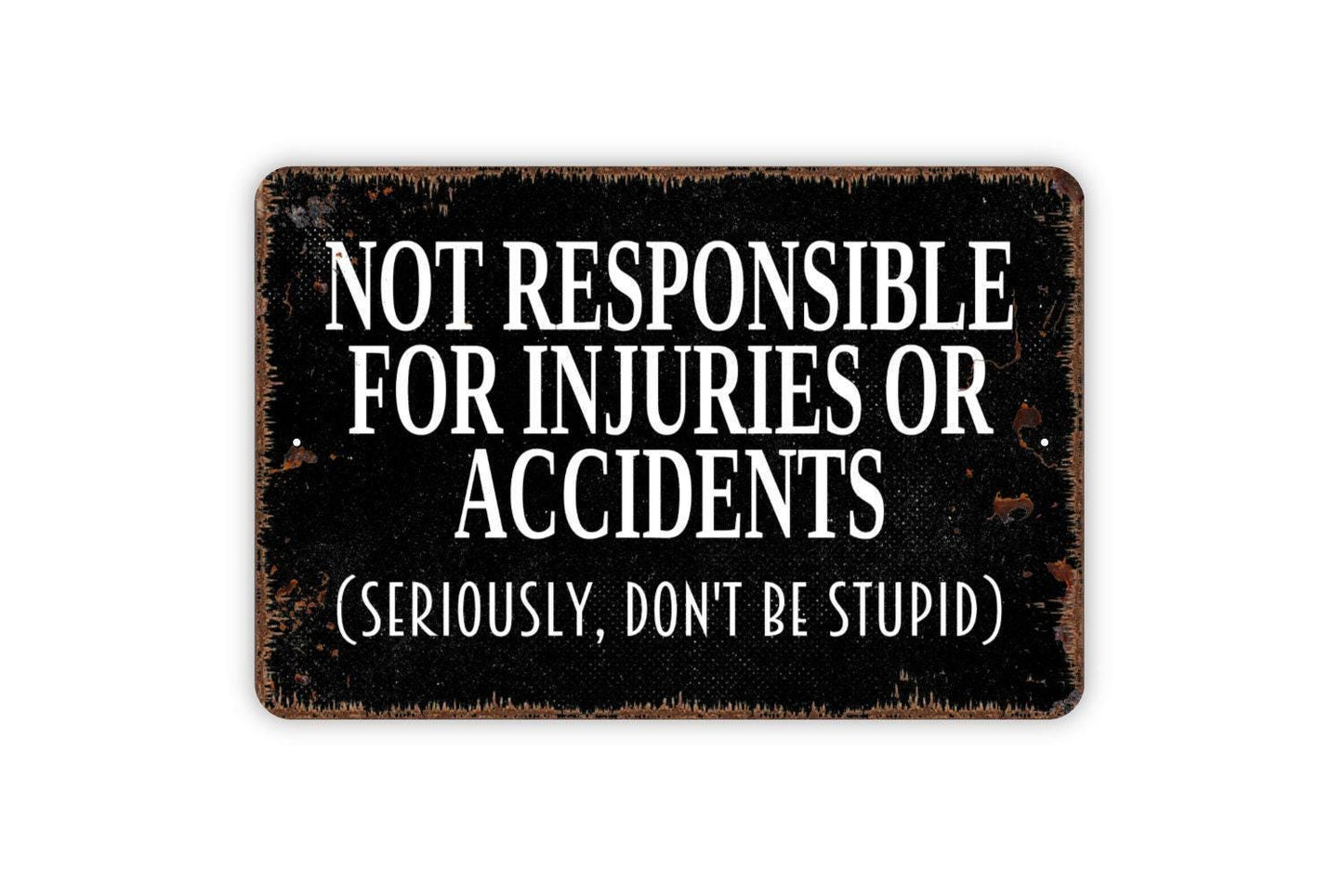 Not Responsible For Injuries Or Accidents Sign - Seriously Don't Be Stupid - Swimming Pool Yard Metal Wall Art