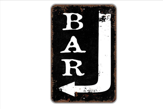 Bar With Right or Left Arrow Sign Metal Wall Art or Vinyl Sticker for Bar Decor, Home Bar Sign, Pub Arrow Sign, Man Cave, Bar Direction Sign