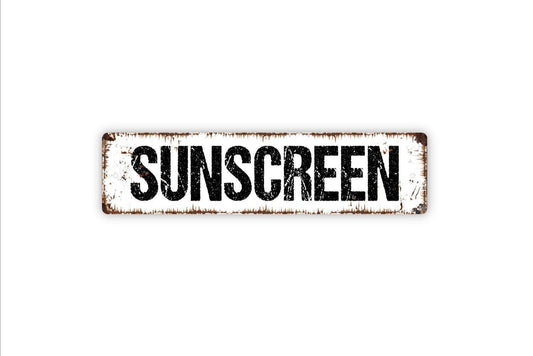 Sunscreen Sign - Swimming Pool Beach Pool House Restroom Vinyl Sticker Or  Street Metal Sign or Door Name Plate Plaque
