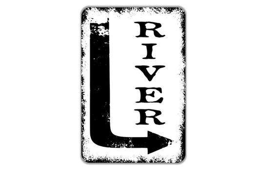 River With Right or Left Arrow Sign - Metal Indoor or Outdoor Wall Art