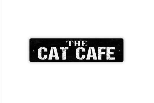 The Cat Cafe Sign | Funny Cat Lover Wall Decor | Metal Sign or Vinyl Sticker for Kitchen Coffee Bar Home Cafe Restaurant