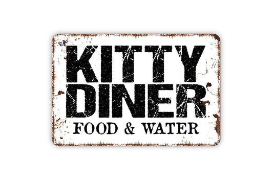 Kitty Diner Food and Water Sign - Cat Metal Indoor or Outdoor Wall Art