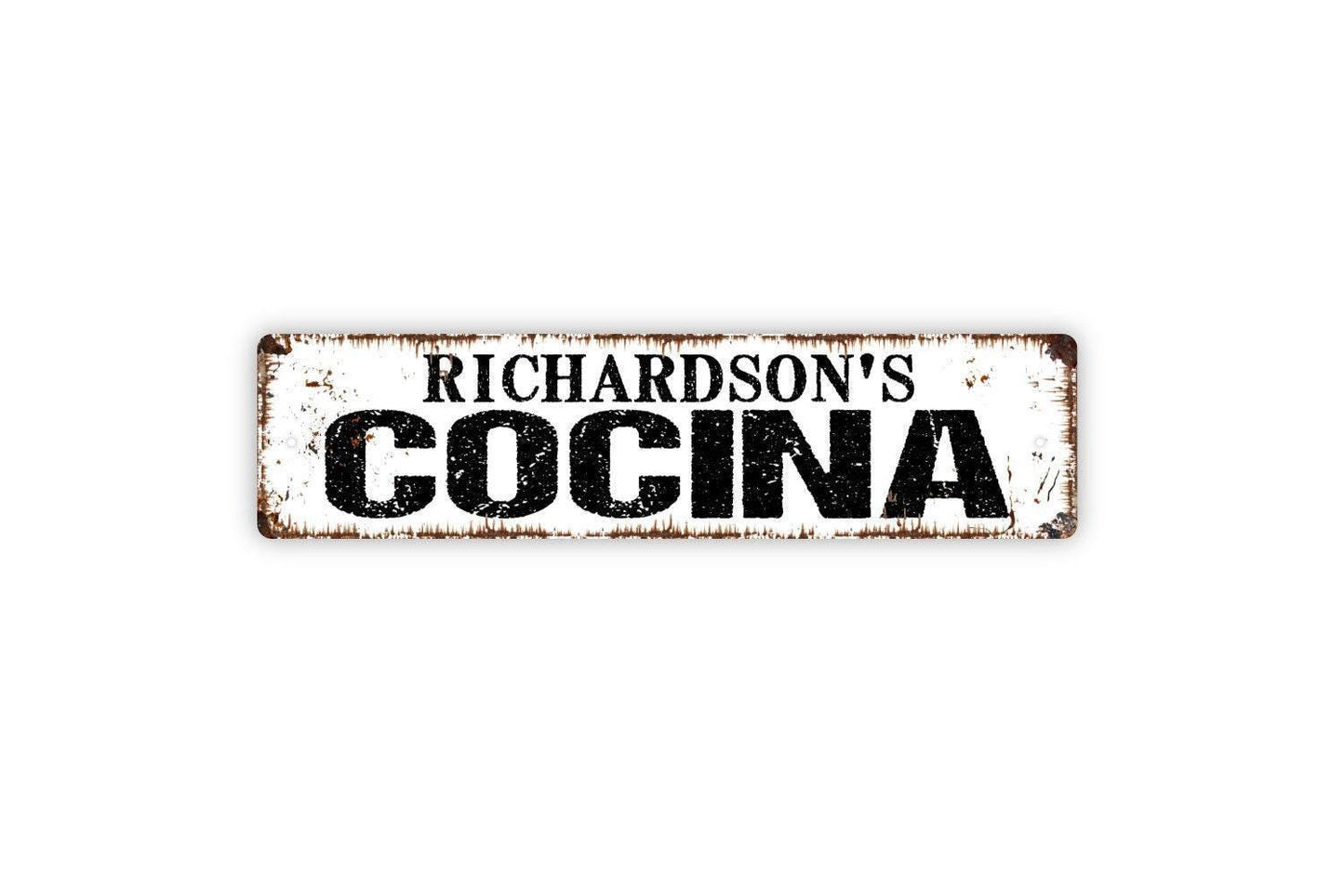 Personalized Cocina Sign | Custom Spanish Kitchen Sign with Family Name | Rustic Farmhouse Wall Décor Metal Sign or Vinyl Sticker for Home