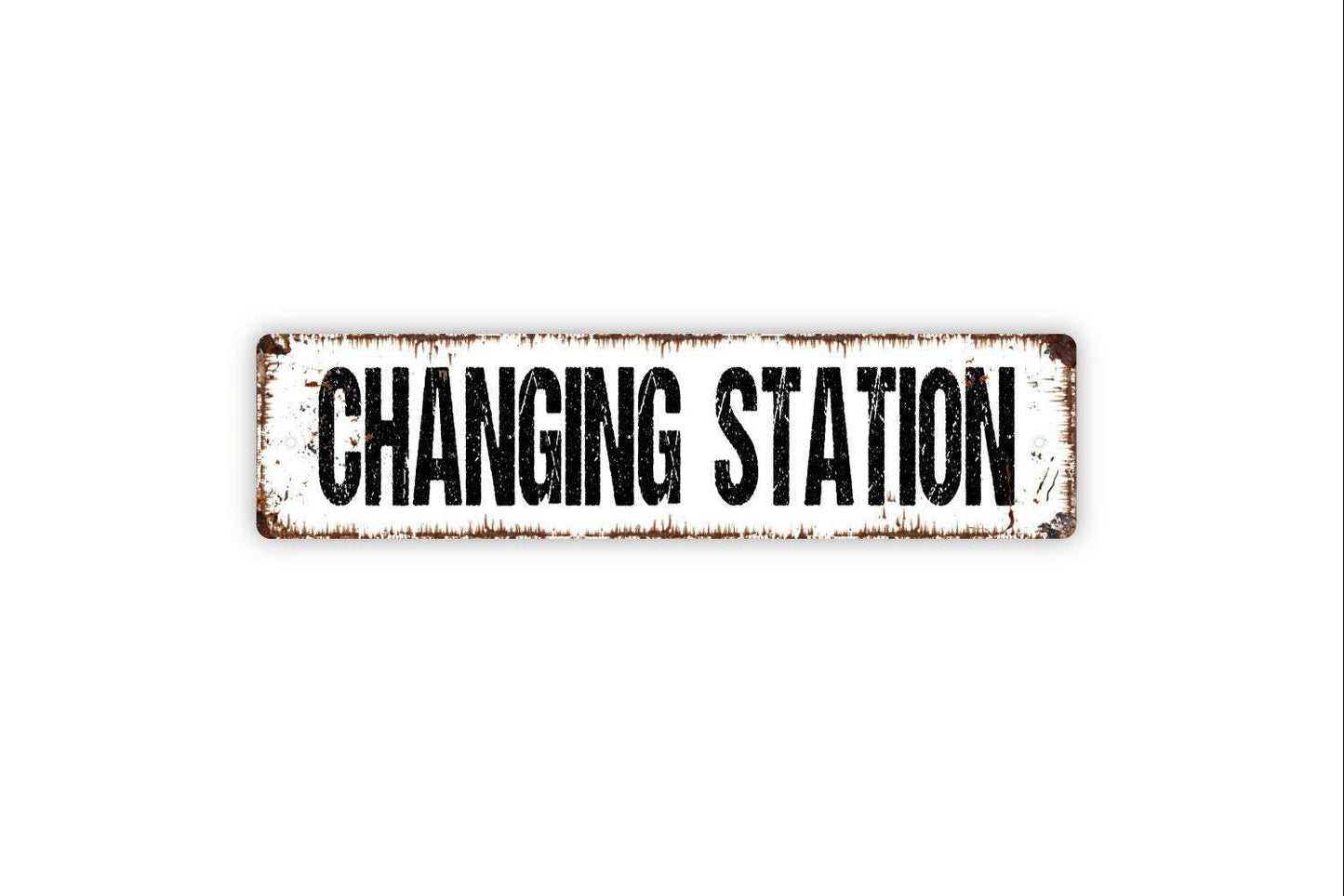 Changing Station Sign - Bathroom Restroom Water Closet El Bano Baby Diaper Room Rustic Street Metal Sign or Door Name Plate Plaque