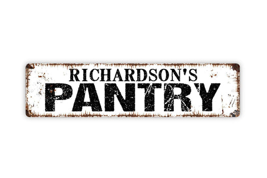 Personalized Pantry Sign | Custom Kitchen or Pantry Wall Sign with Family Name | Rustic Style Metal Sign or Vinyl Sticker Home Décor
