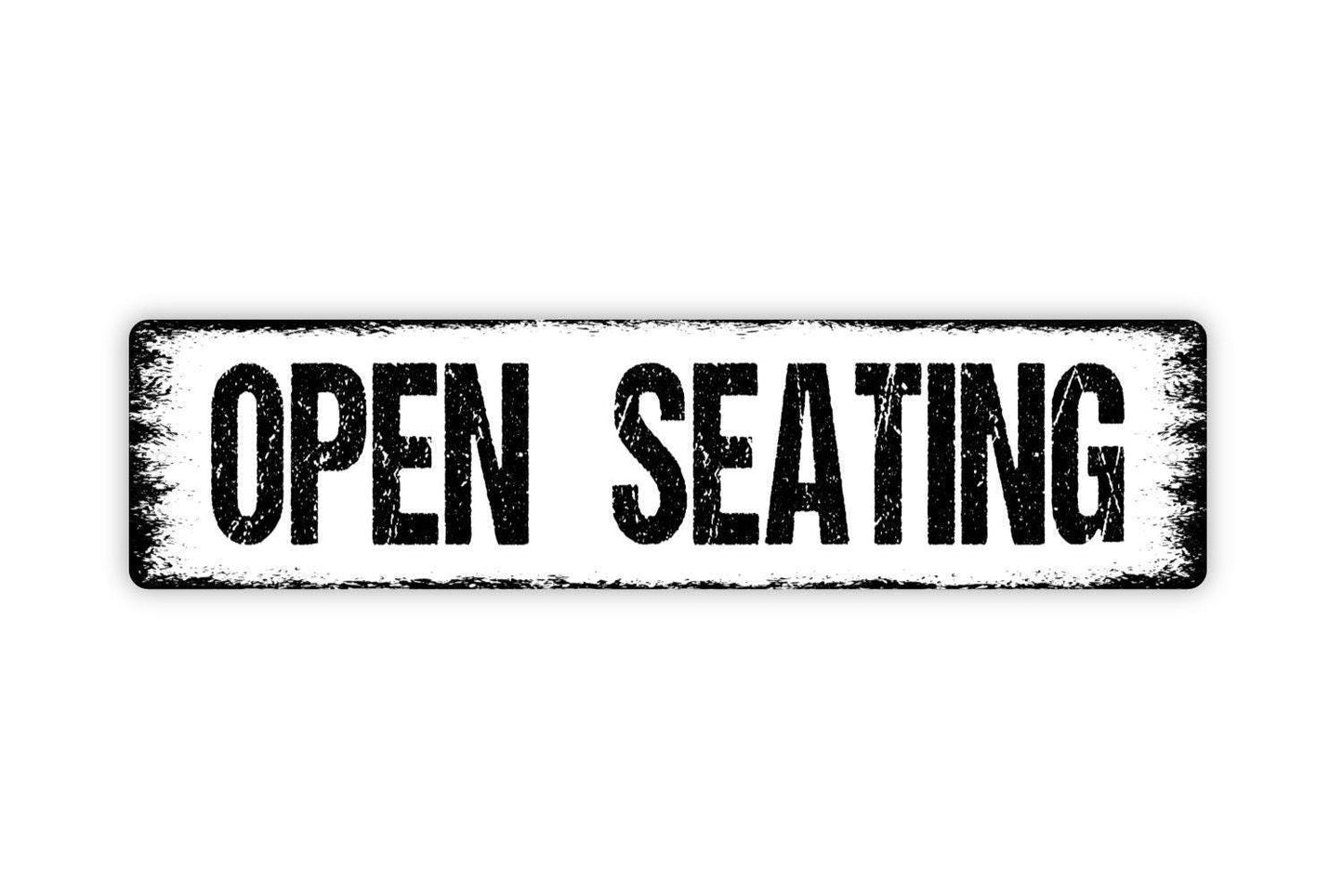 Open Seating Sign Metal or Vinyl Sticker | Restaurant Dining Sign | Rustic Cafe Decor | Wedding Reception Sign | Business Seating Sticker