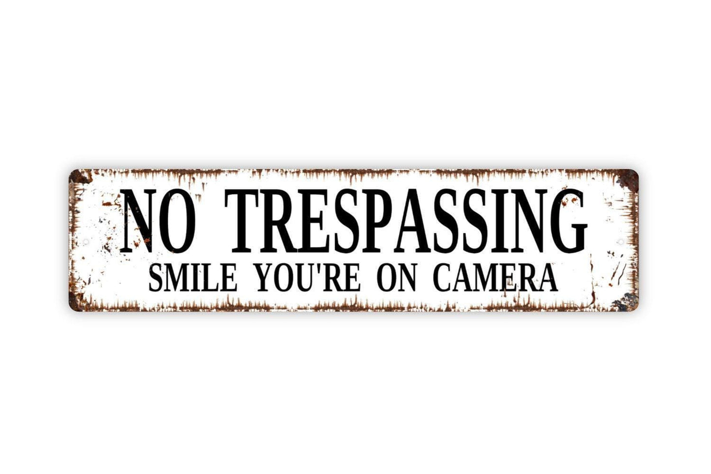 No Trespassing Smile You're On Camera Sign - Vinyl Sticker Or  Metal Street Sign or Door Name Plate Plaque