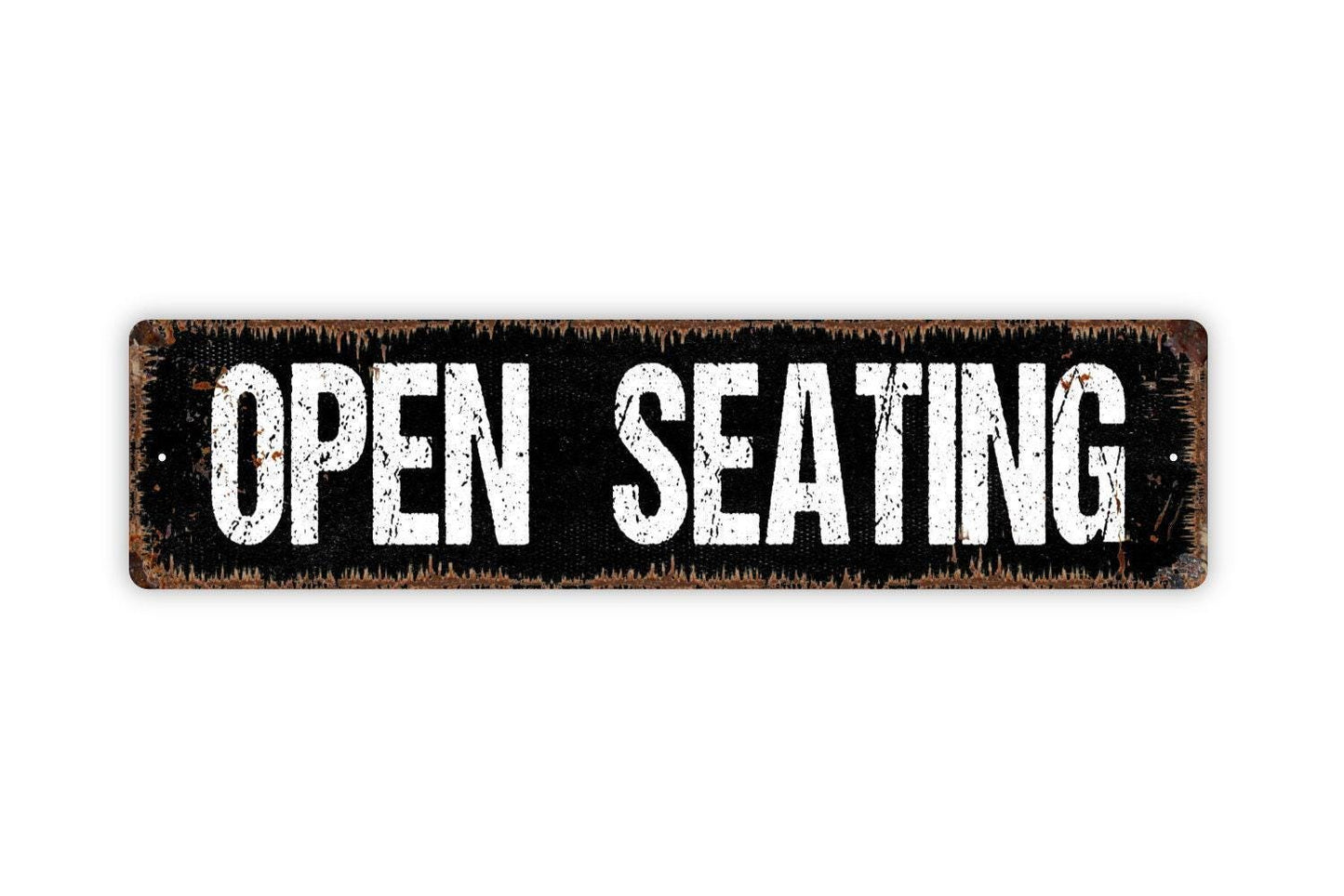 Open Seating Sign Metal or Vinyl Sticker | Restaurant Dining Sign | Rustic Cafe Decor | Wedding Reception Sign | Business Seating Sticker