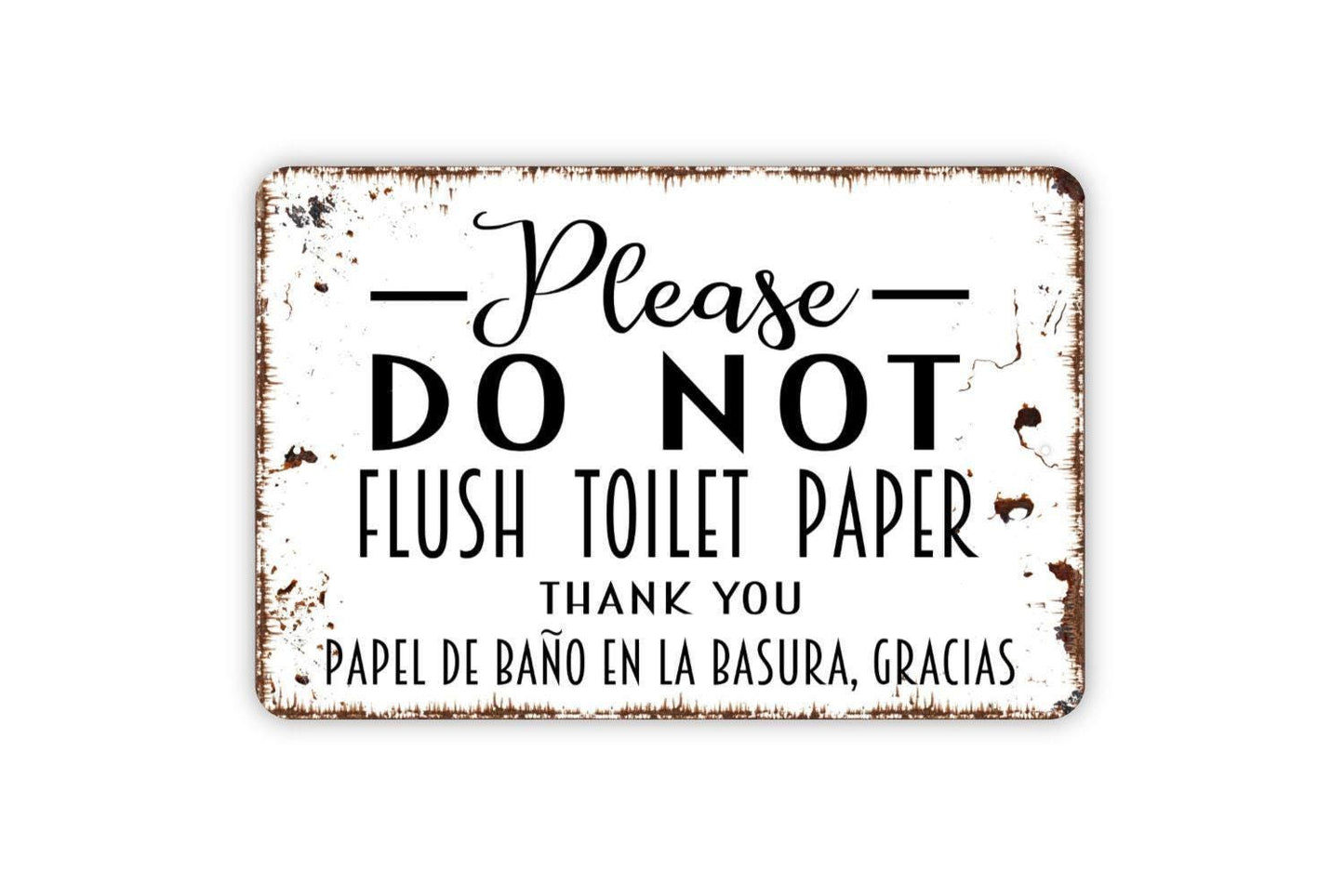 Spanish Please Do Not Flush Toilet Paper Sign | Papel De Baño En La Basura Gracias | Metal Wall Sign or Vinyl Sticker | Bathroom Decor