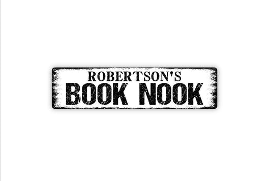 Personalized Book Nook Sign Custom Metal Wall Art or Vinyl Sticker for Reading Corner, Library, Home Office, Study Room, Book Lover Gift