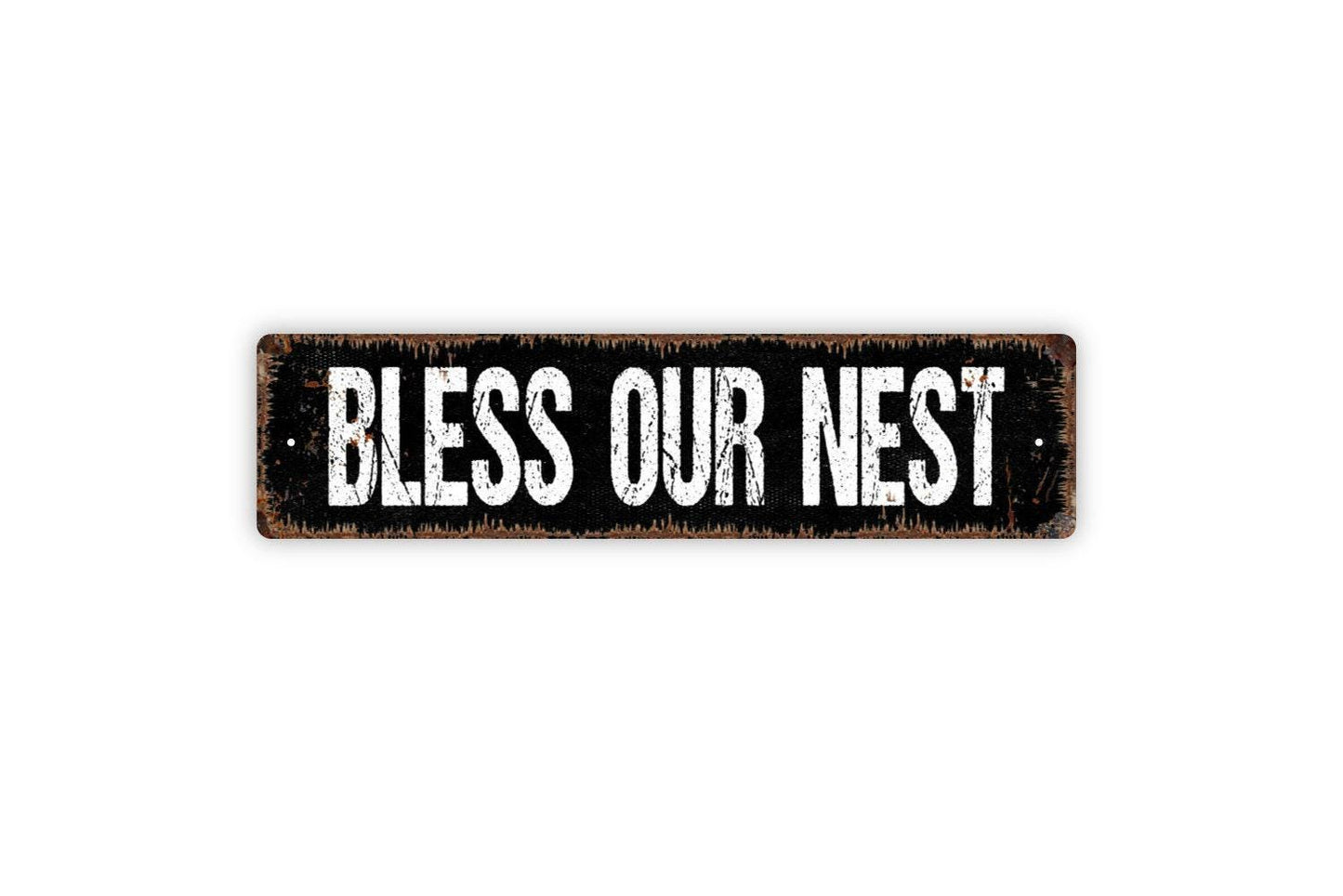 Bless Our Nest Sign – Rustic Farmhouse Wall Decor – Family Home Entryway Living Room Kitchen Quote – Metal Sign or Sticker