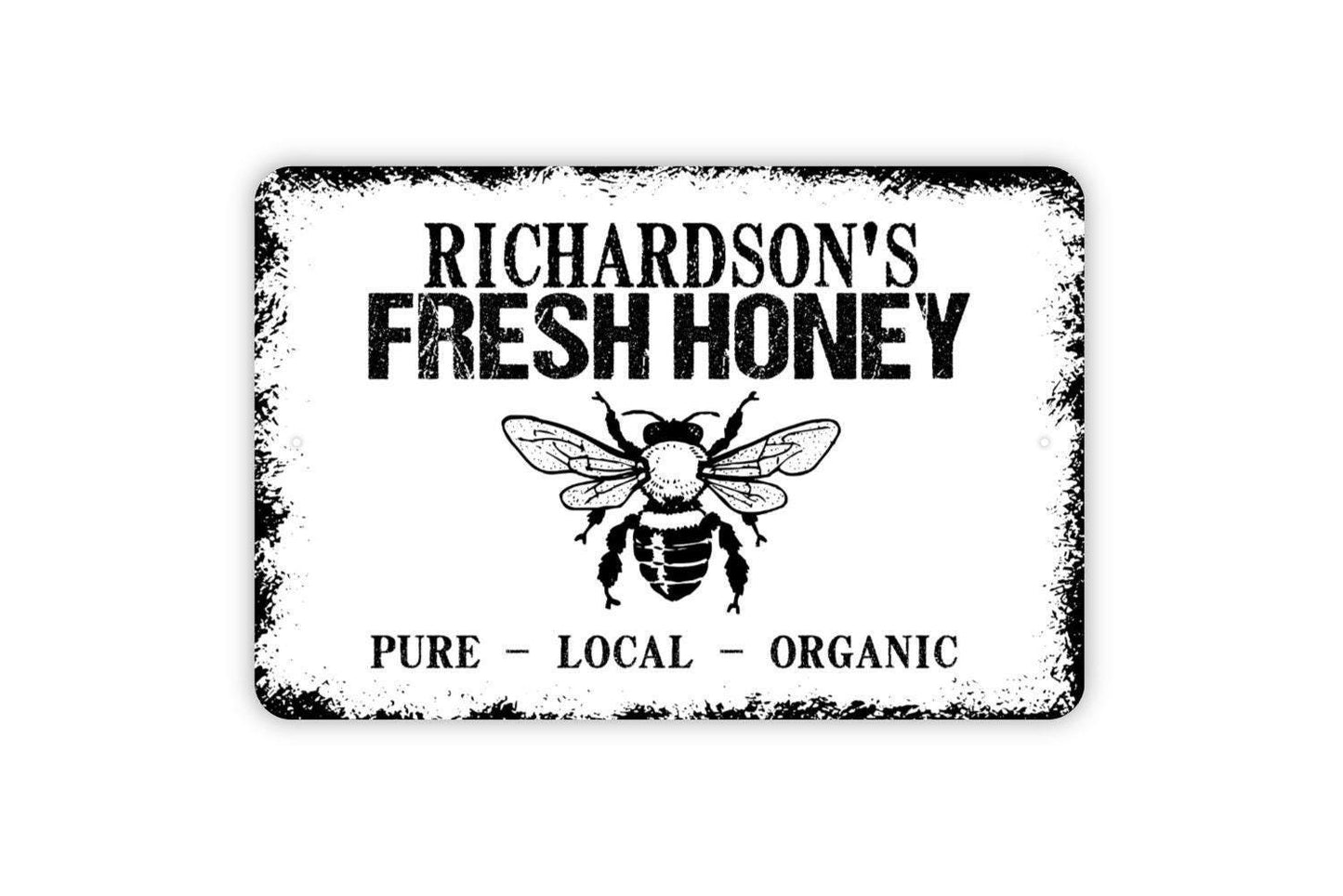 Personalized Fresh Honey Bee Sign – Custom Farmhouse Kitchen Wall Decor – Rustic Beekeeping Apiary Market Stand Sign – Metal Sign or Sticker