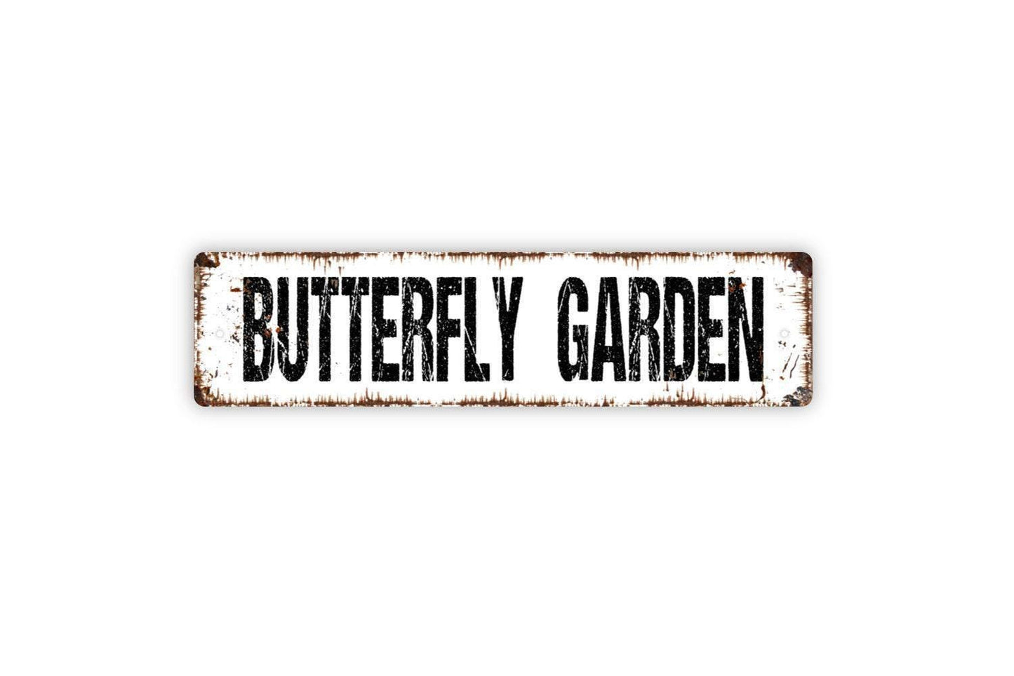 Butterfly Garden Sign - Gardener Greenhouse Caterpillar Flowers Vinyl Sticker Or  Street Metal Sign or Door Name Plate Plaque