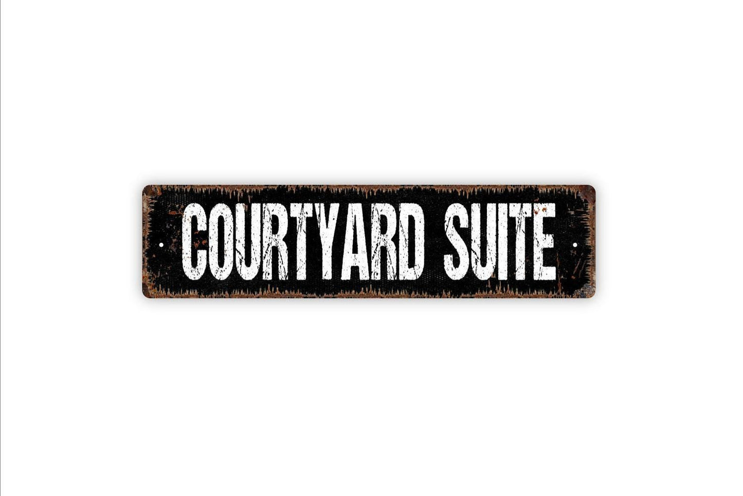 Courtyard Suite Sign - Bed And Breakfast Vacation Rental Welcome To Our Home Vinyl Sticker Or  Street Metal Sign or Door Name Plate Plaque