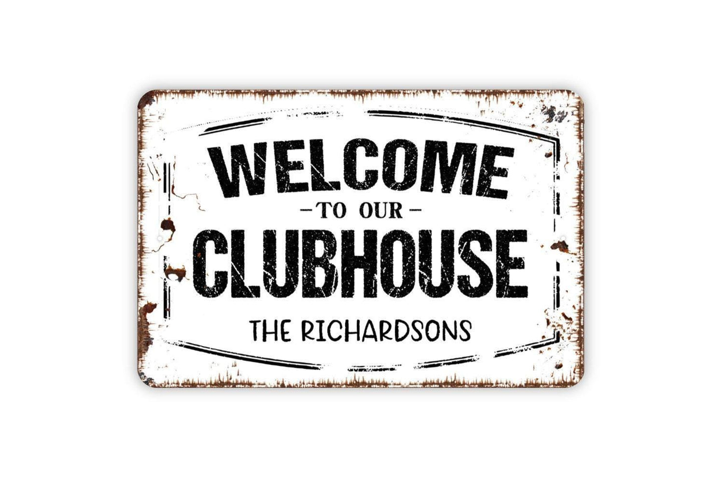 Personalized Welcome To Our Clubhouse Sign - Custom Metal Wall Art Indoor Or Outdoor
