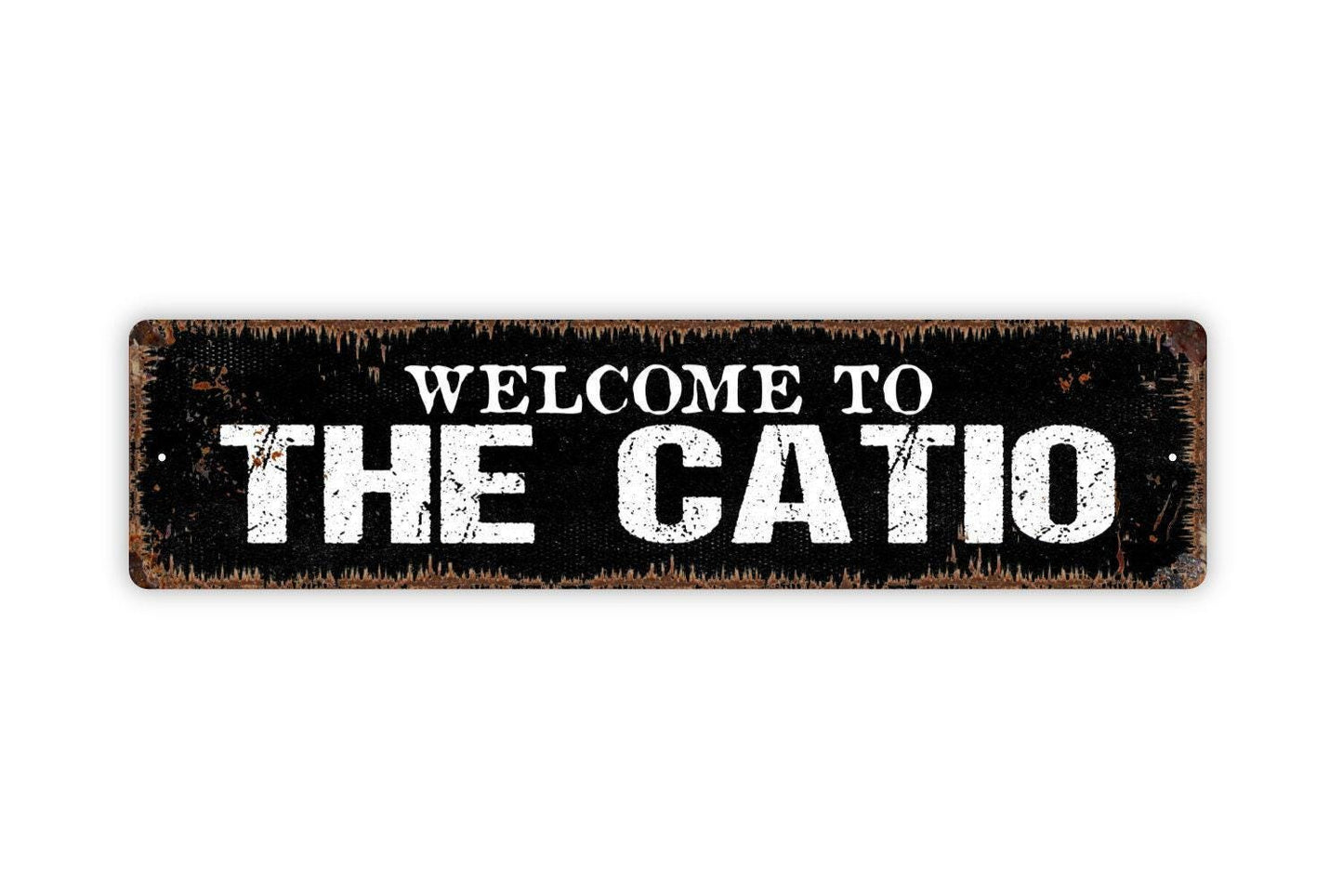 Welcome To The Catio Sign - Funny Cat Kitten Feline Vinyl Sticker Or  Street Metal Sign or Door Name Plate Plaque