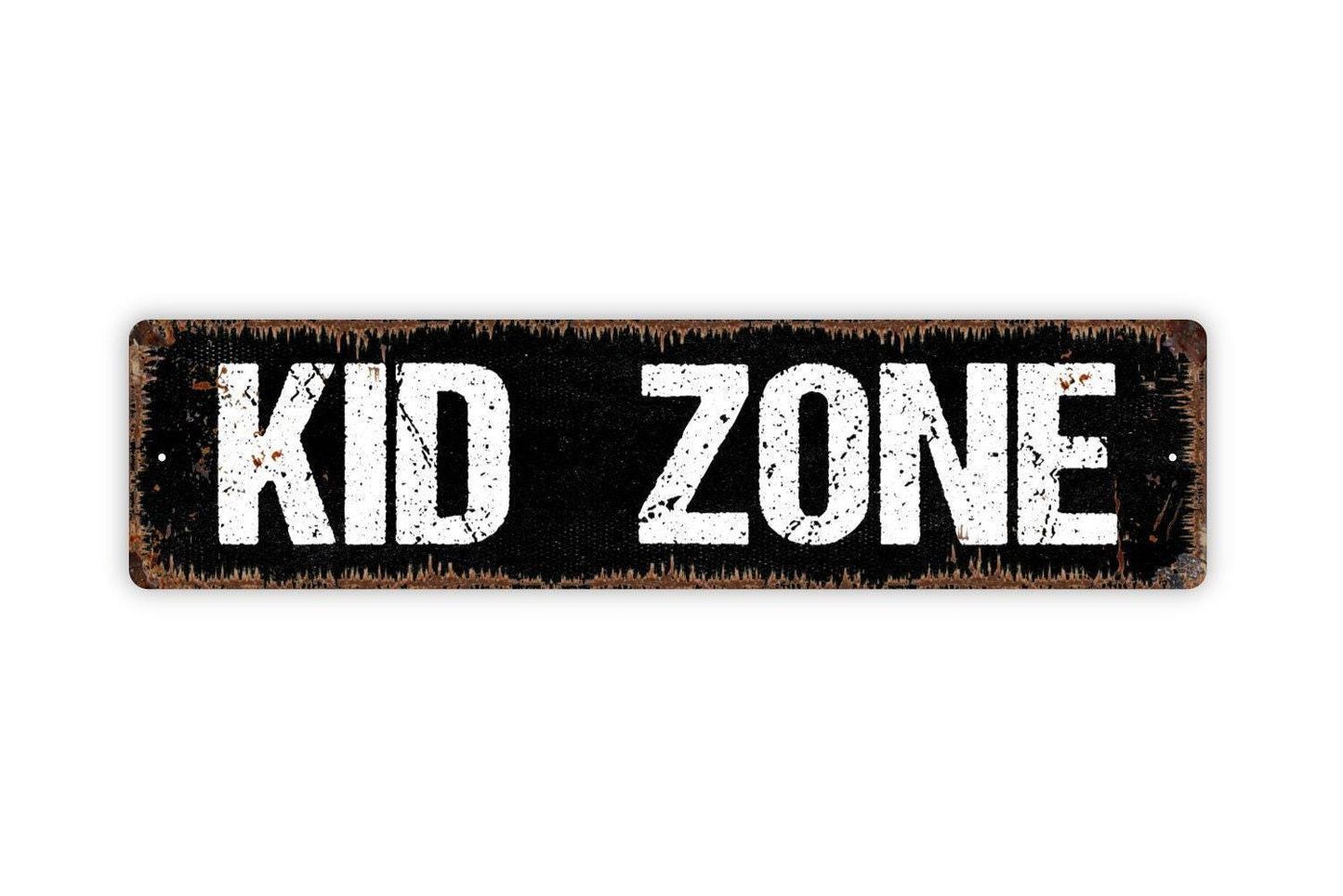 Kid Zone Sign | Playroom or Bedroom Wall Sign for Kids | Fun Rustic Style Metal Sign or Vinyl Sticker for Daycare, Yard, or Classroom