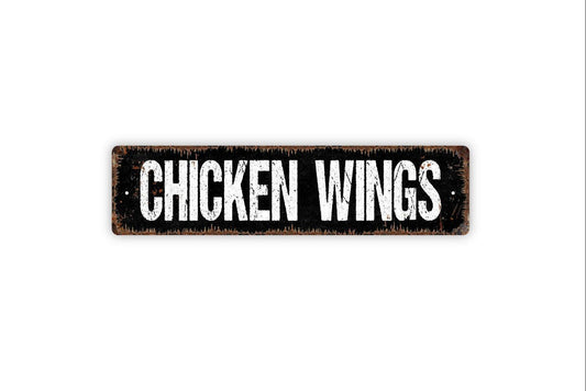 Chicken Wings Sign - Chicken Coop Vinyl Sticker Or  Street Metal Sign or Door Name Plate Plaque