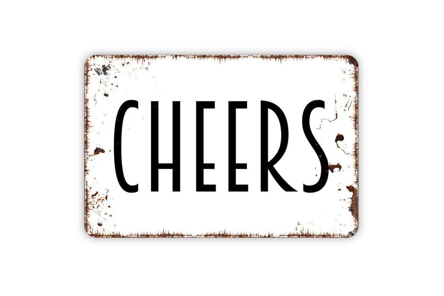 Cheers Sign | Rustic Bar Wall Decor | Farmhouse Kitchen or Dining Sign | Custom Metal Sign or Vinyl Sticker | Pub or Party Wall Art