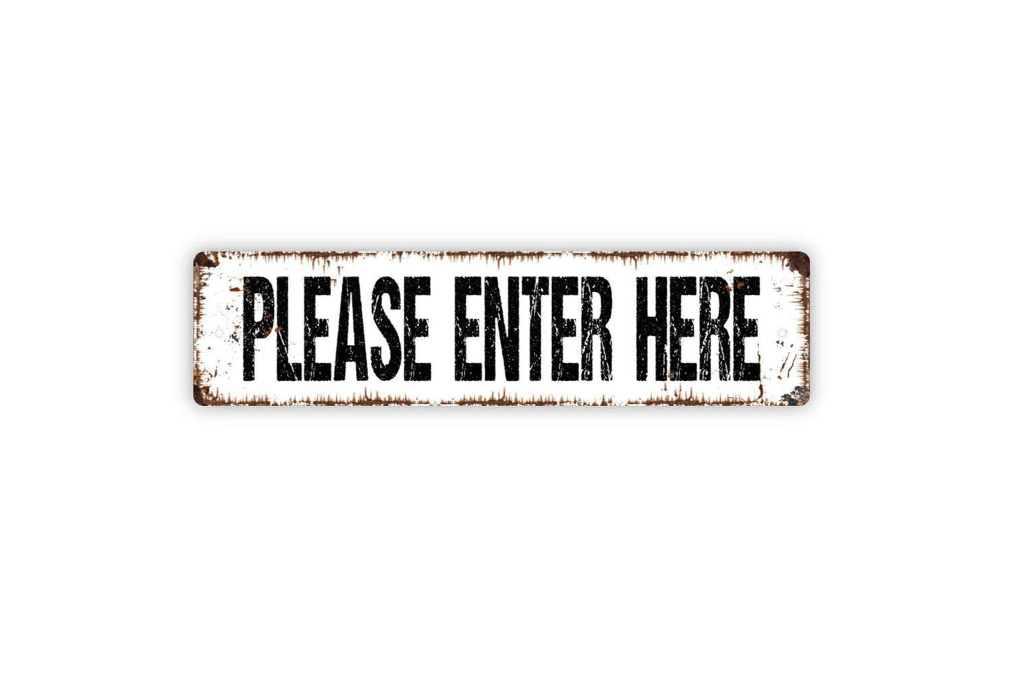 Please Enter Here Sign | Entryway or Business Door Sign | Metal Wall Sign or Vinyl Sticker for Office, School, or Event | Entrance Sign