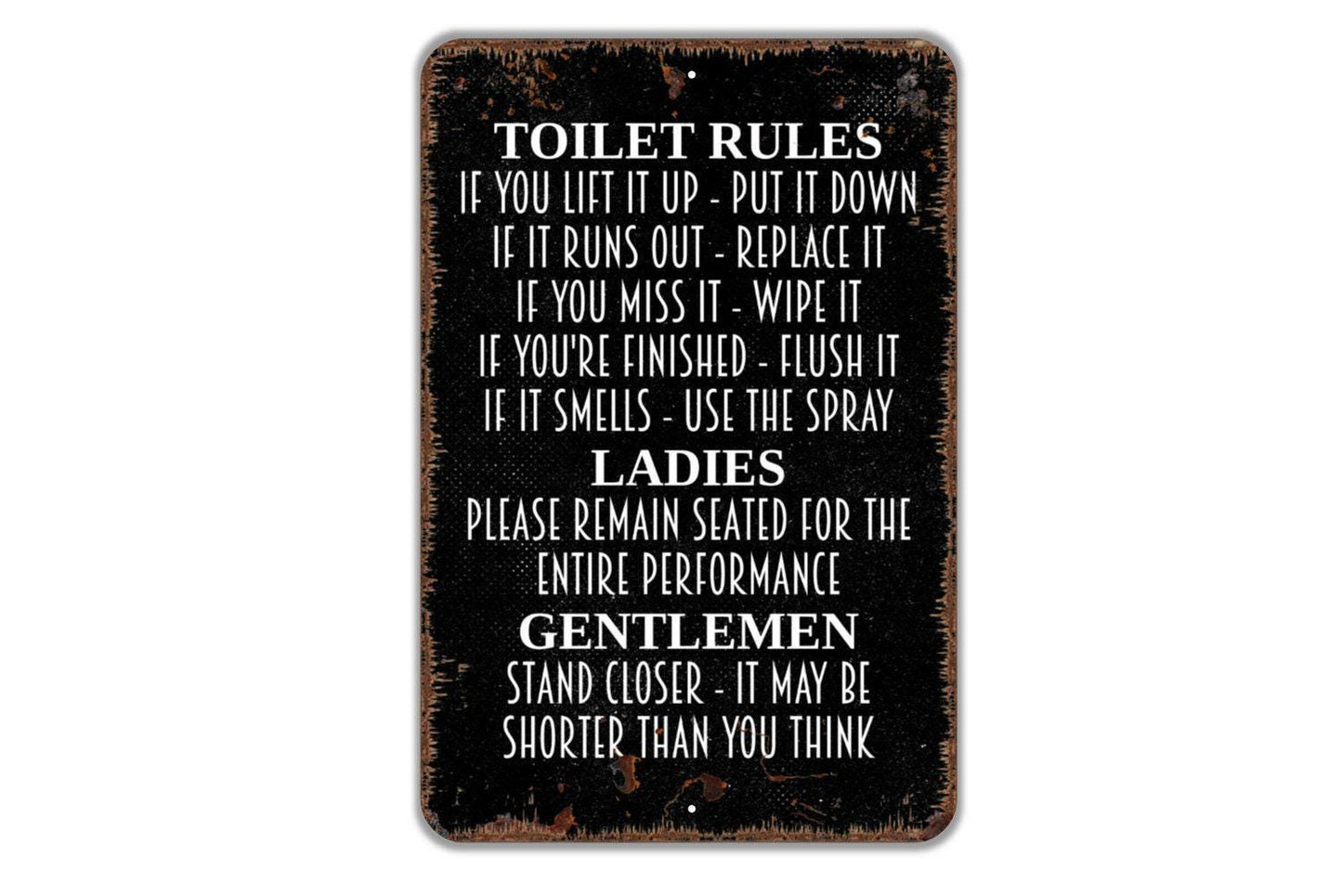 Toilet Rules Sign | Funny Bathroom Wall Decor | Metal Sign or Vinyl Sticker for Restroom, Powder Room, or Home Toilet Humor