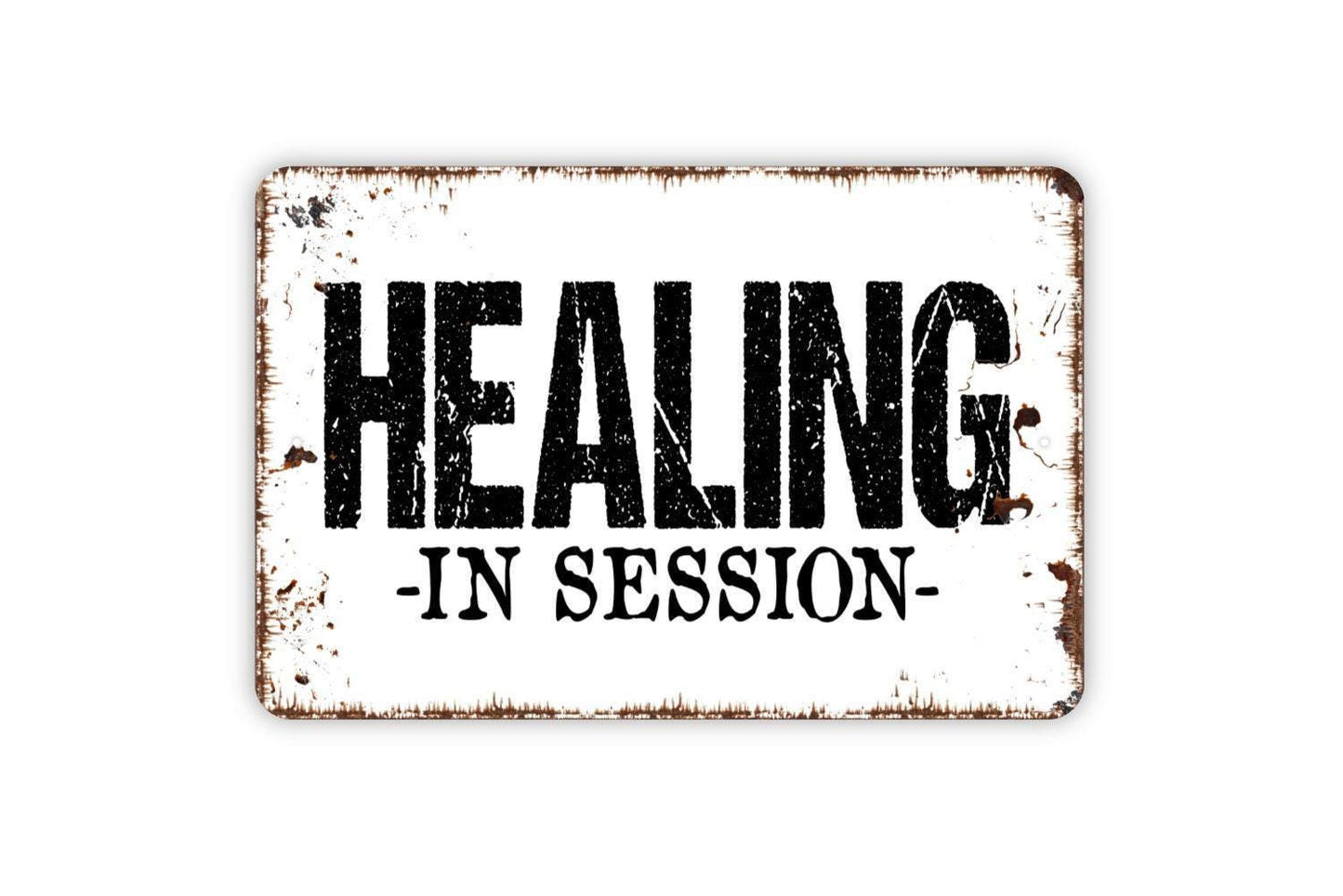 Healing in Session Metal Sign or Vinyl Sticker | Therapist Office Door Sign | Counseling Wall Art | Reiki Massage Spa Decor | Meditation