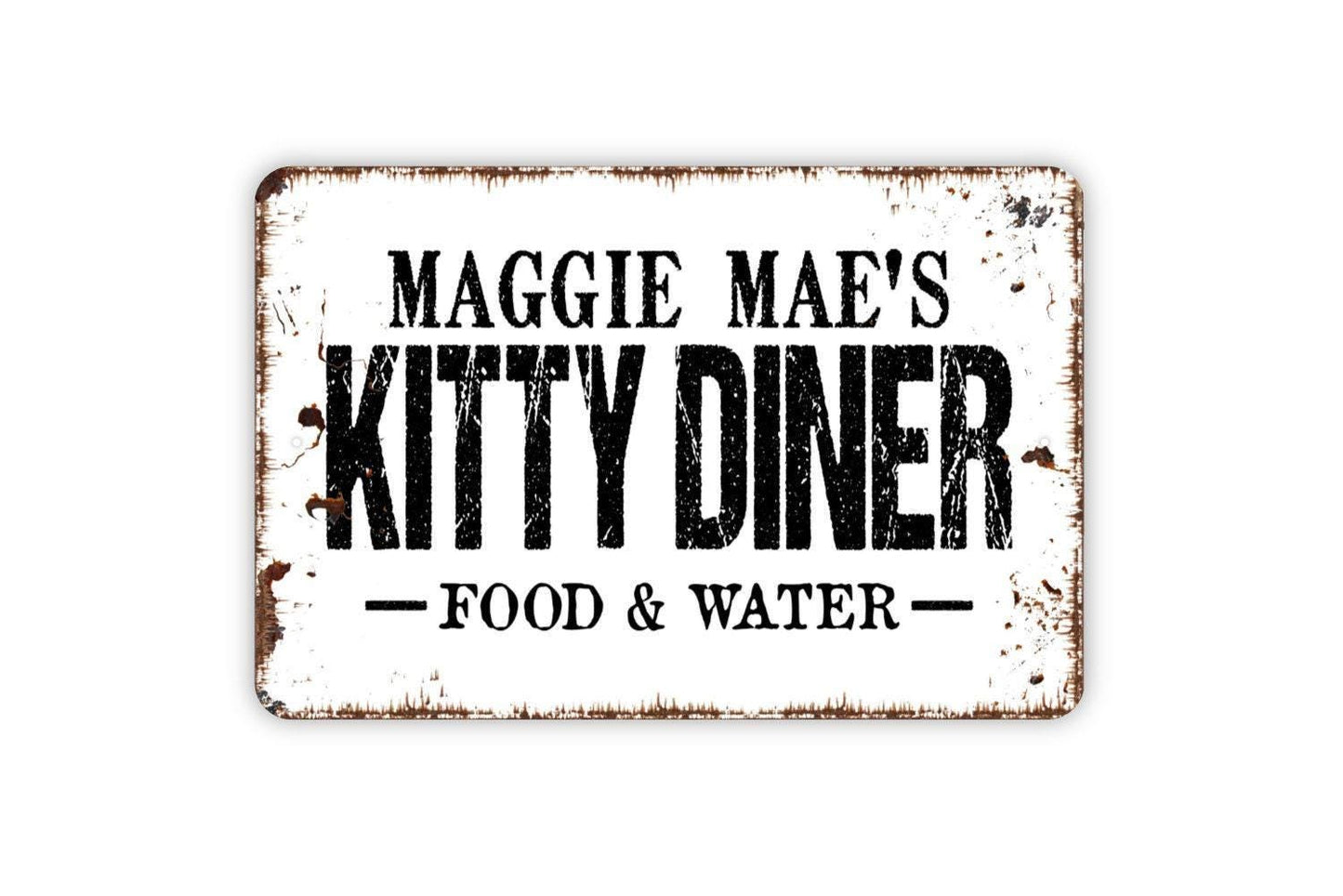 Personalized Kitty Diner Food and Water Sign - Custom Cat Metal Wall Art