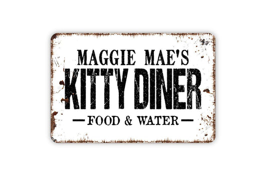 Personalized Kitty Diner Food and Water Sign - Custom Cat Metal Wall Art