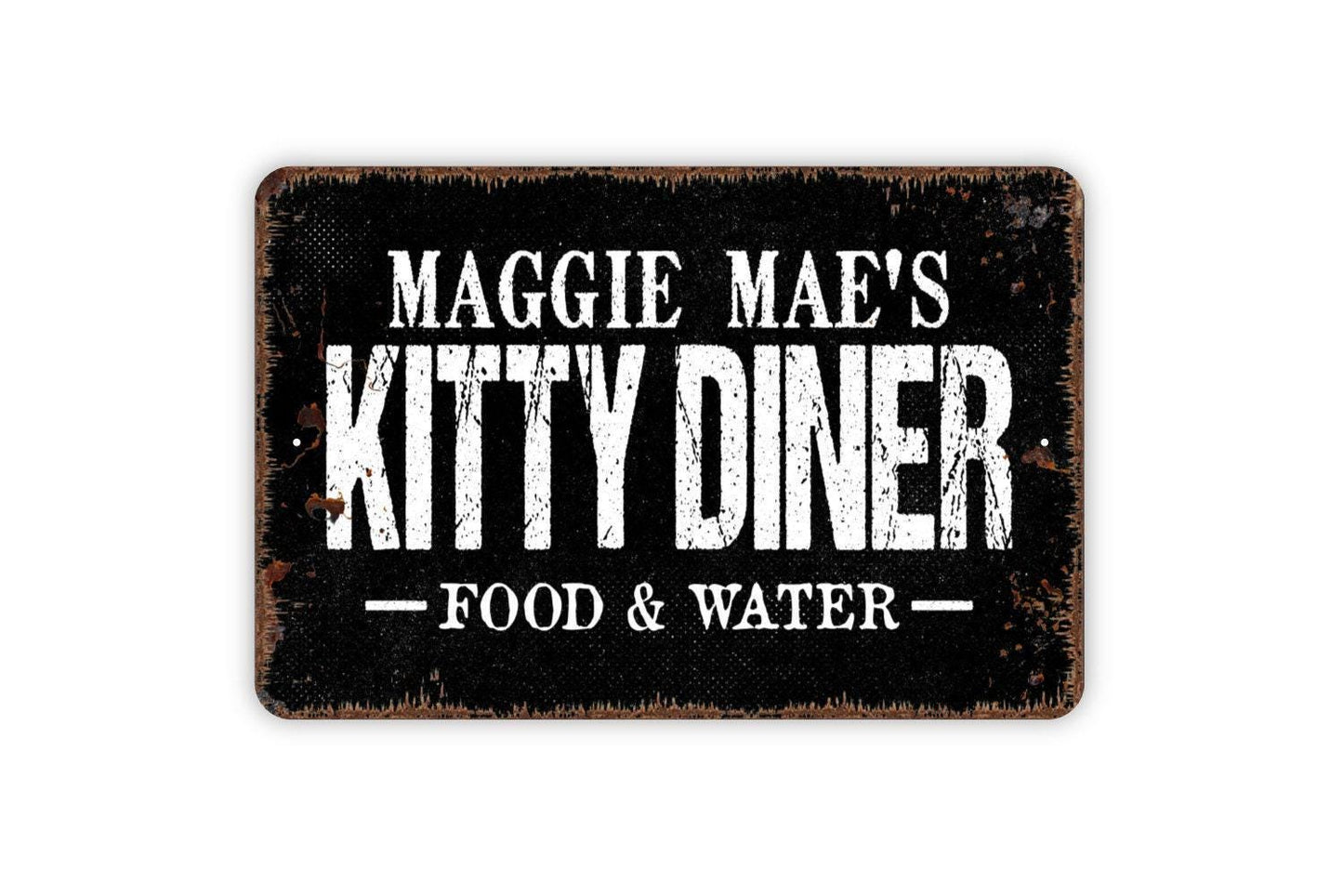 Personalized Kitty Diner Food and Water Sign - Custom Cat Metal Wall Art