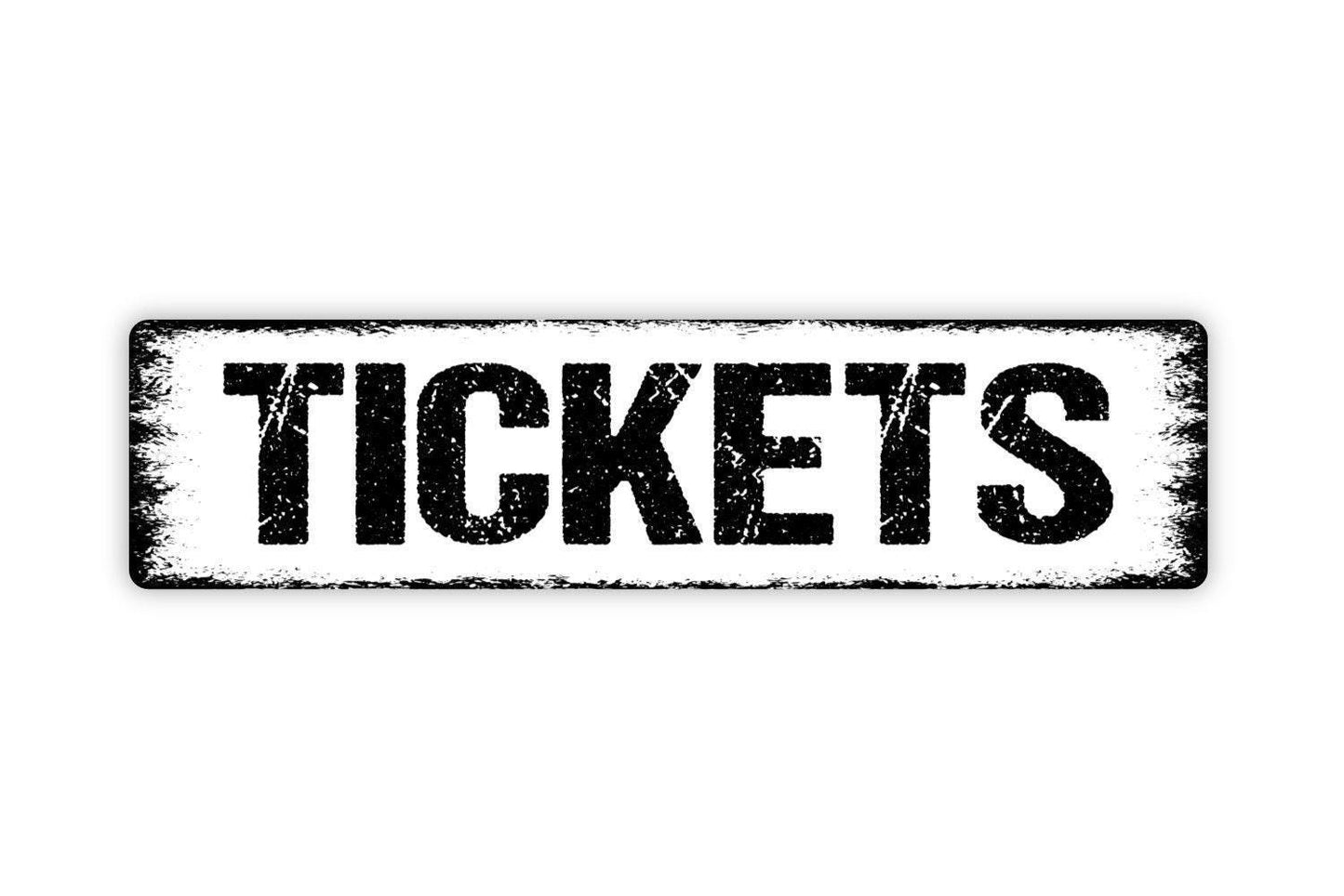 Tickets Sign | Event Admission Counter Decor | Metal Sign or Vinyl Sticker for Carnival, Fair, Theater, or Concession Stand