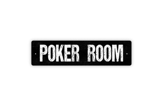 Poker Room Sign – Man Cave Wall Decor – Game Room or Casino Night Wall Art – Rustic Playing Card Sign – Metal Sign or Vinyl Sticker