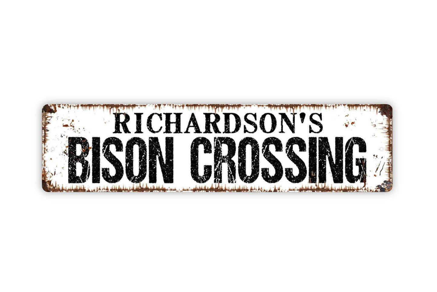 Personalized Bison Crossing Sign – Custom Wildlife Wall Decor – Rustic Lodge Cabin Ranch Plaque – Buffalo Metal Sign or Sticker
