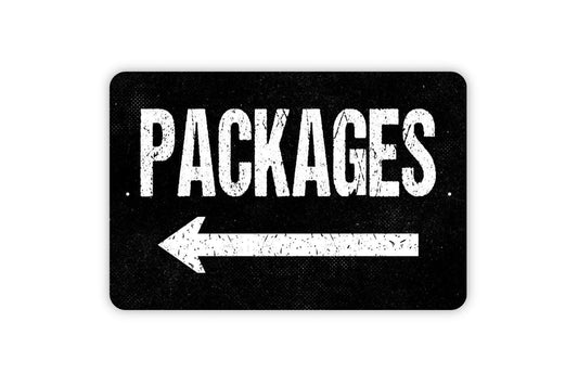Packages Sign with Right or Left Arrow - Direction Instructions Metal Wall Art - Indoor or Outdoor