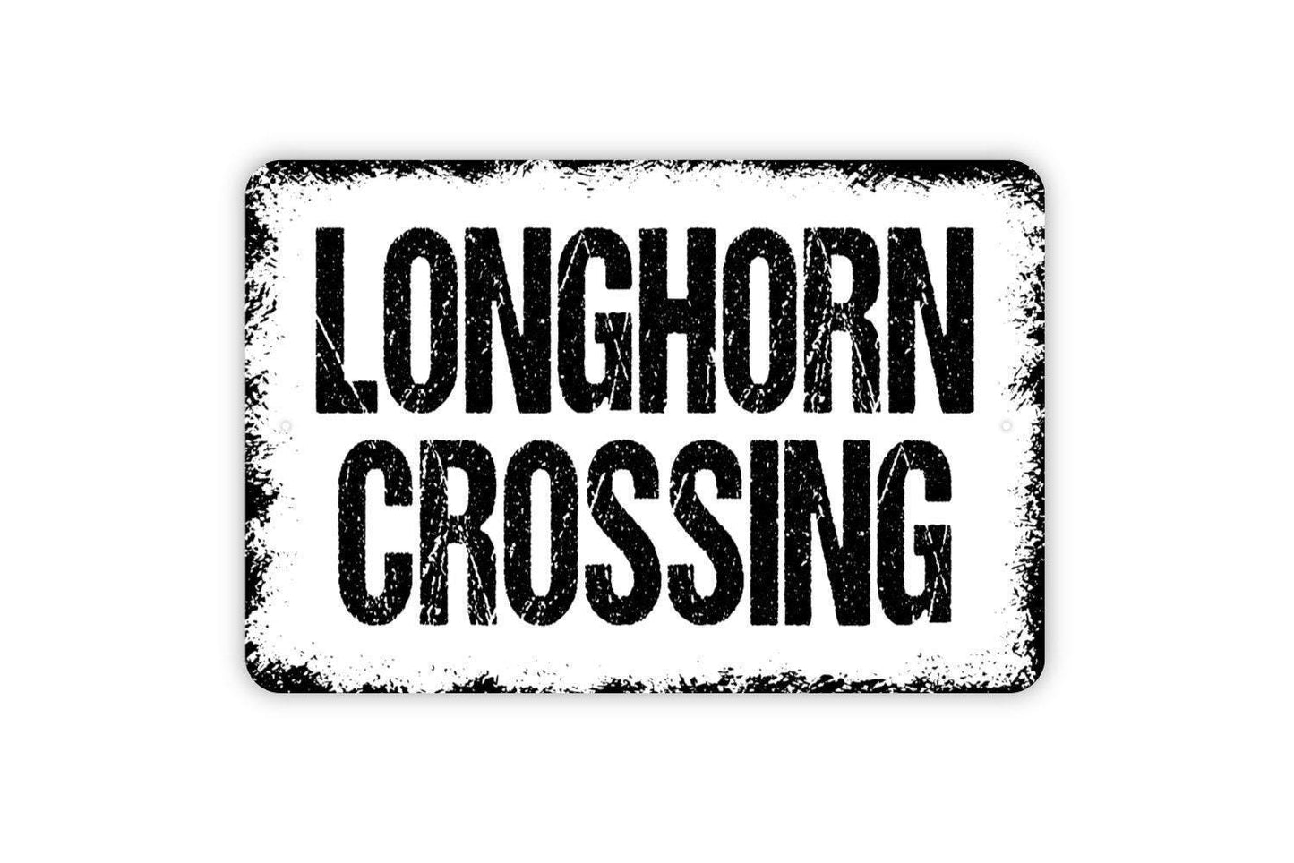 Longhorn Crossing Sign | Rustic Western Wall Decor | Metal Sign or Vinyl Sticker for Ranch, Farm, Barn, or Country Home