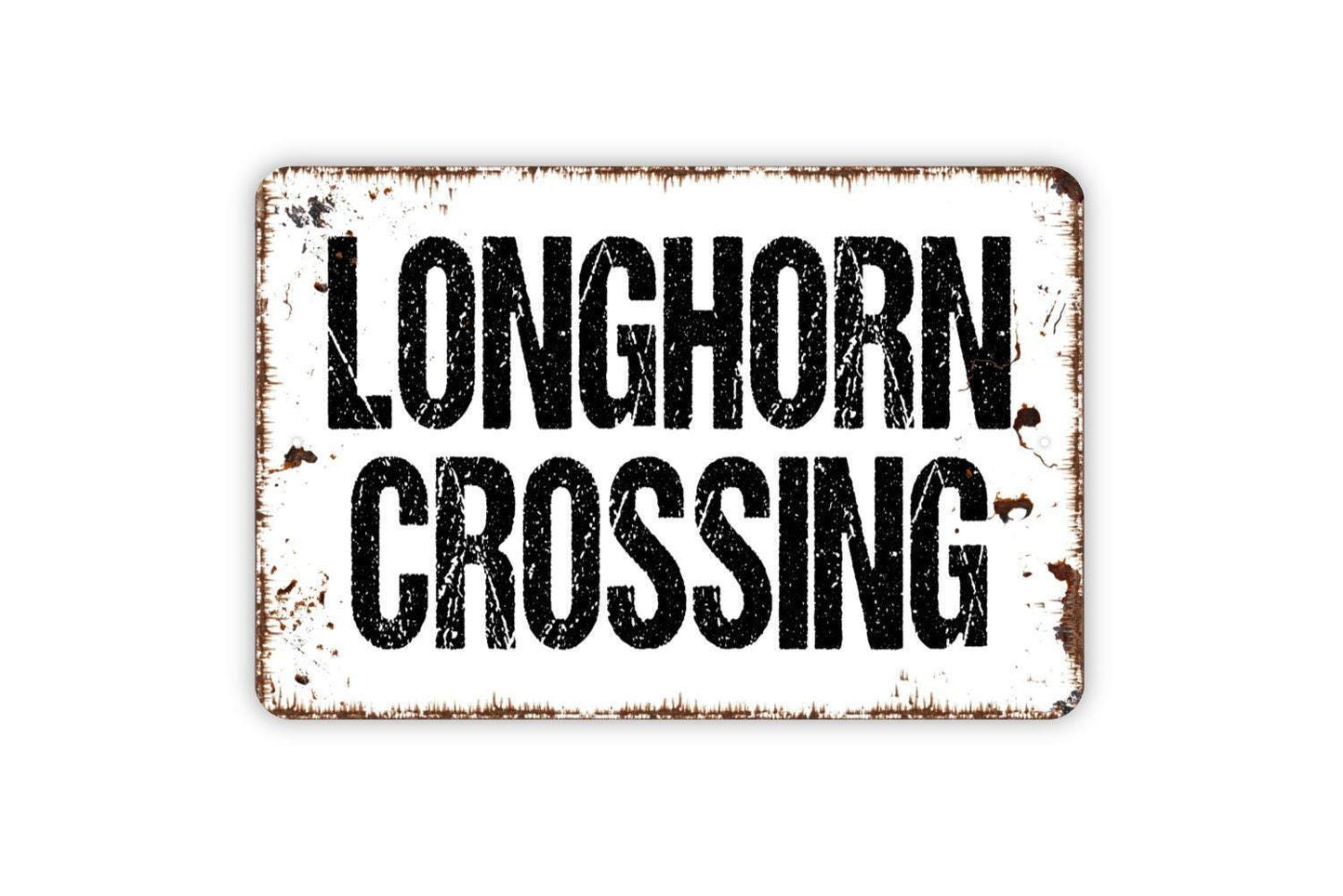 Longhorn Crossing Sign | Rustic Western Wall Decor | Metal Sign or Vinyl Sticker for Ranch, Farm, Barn, or Country Home