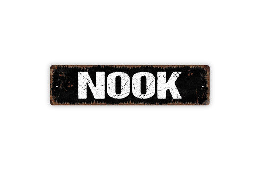 Nook Sign - Reading Corner Cubby Storage Vinyl Sticker Or  Street Metal Sign or Door Name Plate Plaque