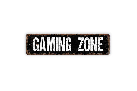 Gaming Zone Sign - Arcade Man Cave Media Video Games TV Farmhouse Style Decor Vinyl Sticker Or  Street Metal Sign or Door Name Plate Plaque