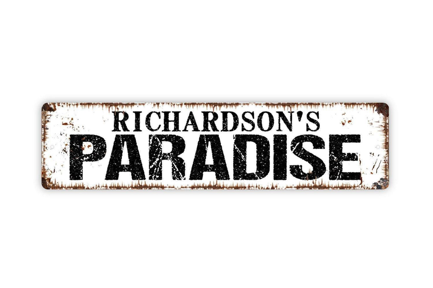Personalized Paradise Sign | Custom Tropical Beach House, Patio, or Poolside Wall Sign | Rustic Metal Sign or Vinyl Sticker Outdoor Décor